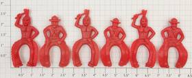 0108-05 Acme Vintage Red Plastic Horse Riding Cowboys And Indians Bag Of 8