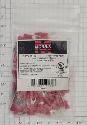 10112 Acme Morris Spade Terminal Red Vinyl Insulated 22-16 Awg Pack Of 100