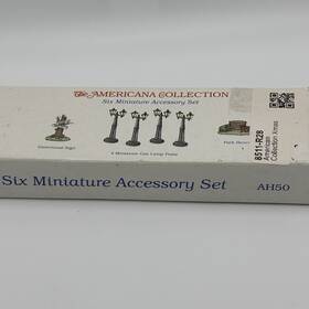 Ah50 American Collection Six Miniature Set Gas Lamp Posts Directional Sign Park Bench