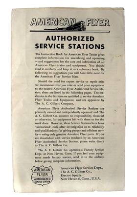 M2626-3 American Flyer Original #m2626-3 1950 Authorized Service Stations List