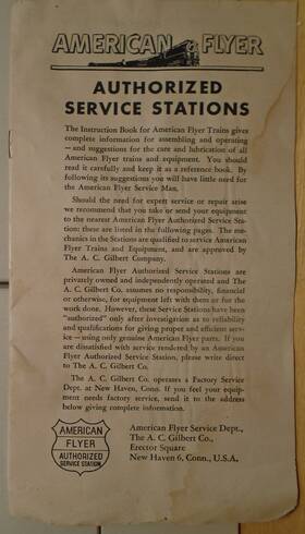 M2626-6 American Flyer Original #m2626-6 1953 List Of Authorized Service Stations