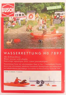 7897 Busch Ho Scale Water Rescue With Dinghy Scene - Action Set In Box