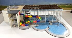 130150 Faller Ho Built Model - Indoor/outdoor Swimming Pool Complex With Figures #130150