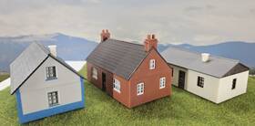130256 Faller Three Built Ho Scale Brick / Stucco Cottages/ Bungalows/ Holiday Homes
