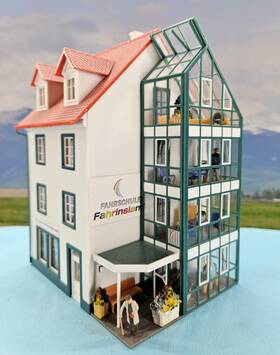 130412 Faller Ho Scale Built Model- Driving School With 4-story Office Addition #130412