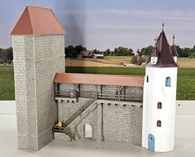 130826 Faller 130691 Ho Scale Built Models Old Town Shield Wall #130691 And Small Tower #130826