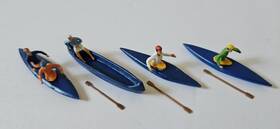 153023 Faller Ho Figurines #153023 Set Of 3 Kayakers And 1 Canoe Paddles