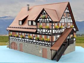 191771 Faller Ho Scale Built Model-guesthouse Linde- Water Wheel Motor And Light #191771