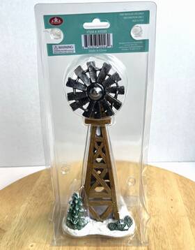 289-1209 Fg Square Windmill Train Diorama Christmas Village Decoration #ay030