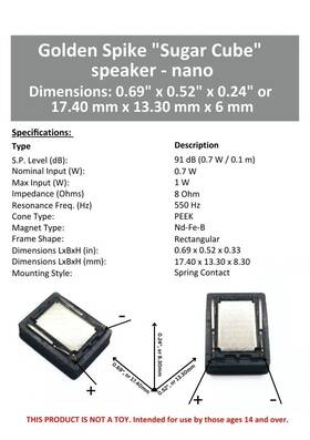 Gs1511h68 Golden Spike 8 Ohm Nano Sugar Cube Speaker