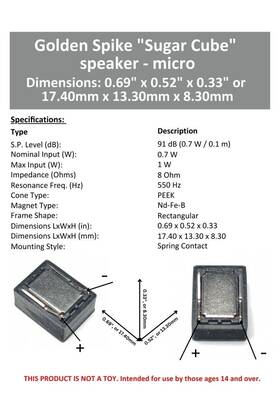 Gs1511h98 Golden Spike 8 Ohm Micro Sugar Cube Speaker