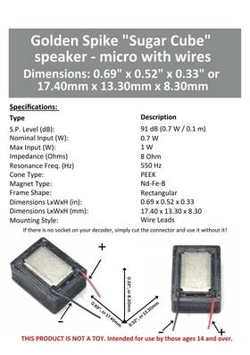 Gs1511h9w8 Golden Spike 8 Ohm Micro Sugar Cube Speaker With Wires
