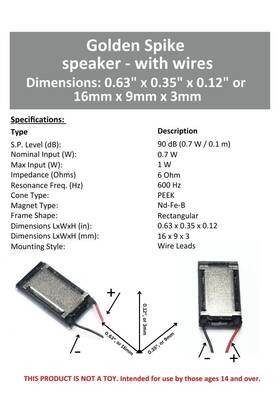 Gs16093w Golden Spike 16 X 9 3 Mm 6 Ohm Speaker - No Baffle With Wires