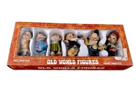 8016-6 Ho- Cheong Vintage Old World Figures Ornaments Set Of 6 Elves Dwarves In Box Hand Painted