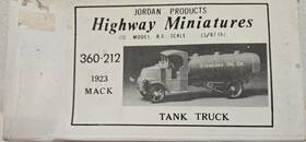 C-212 Jordan Products Highway Miniatures Ho Scale Mack Tank Truck Plastic Kit
