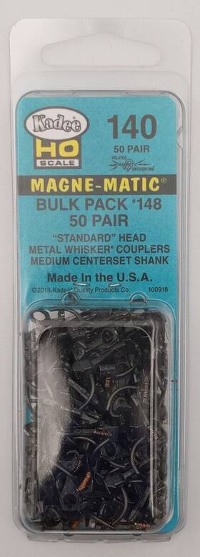 Kadee 765484001409 140 Bulk Pack 50 Pair Standard Head Metal Whisker Couplers Med Centerset