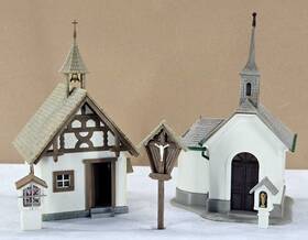 130235 Kibri Two Ho Scale Built Models - Chapel #b9780 And Faller #130235 With Cross