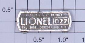 2036m-111 Lionel O27 Gauge Collector Pickup Shoe Nameplate 50
