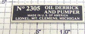 2305-10 Lionel Oil Derrick Nameplate 10