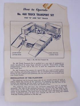460-01 Lionel How To Operate #460 Truck Transport Set-instruction Sheet