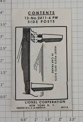 6311-17 Lionel Envelope With 13 2411-4 Side Posts