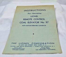 97-60-kdex-1-42tt Lionel Instructions For Operating Remote Control Coal Elevator No.97 1939