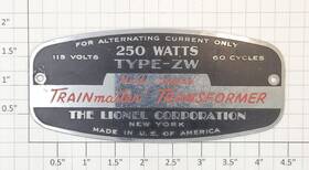 Zw-21 Lionel Metal Namplate