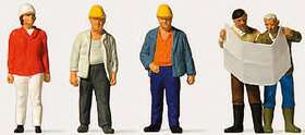 0212572 Merten 049000055399 New #0212572 Ho 1/87 Set Of 5 Construction Site Workers With Blueprints