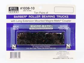 1038-10 Micro-trains N Mtl Ten Pairs Of Barber Roller Bearing Trucks With Coupler
