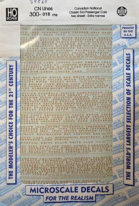 Microscale 300-018 Ho Canadian National Classic Era Passenger Cars Decal Sheet