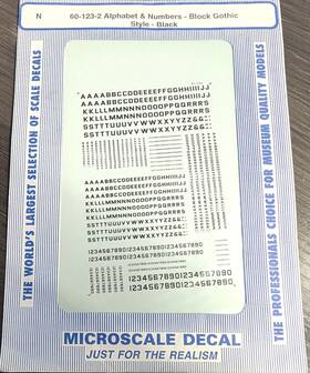 60-123-2 Microscale N Scale Black Alphabet And Numbers Block Gothic Style Decals