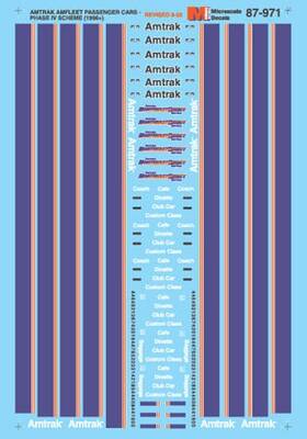Microscale 60-971 N 1996 Amtrak Amfleet And Horizon Passenger Cars Decal Sheet