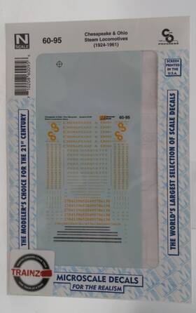 Microscale 710208600956 60-95 N Scale Chesapeake And Ohio Steam Locomotives 1924-1961 Decal Set