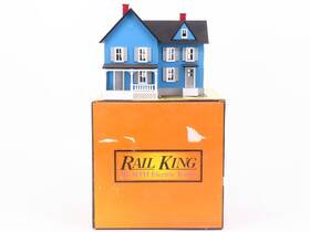 30-9003 Mth O 1/48 Scale Rail King Lighted Farm House - Blue W. Gray Shutters