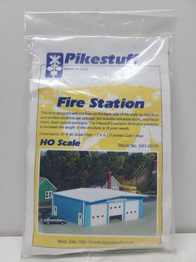 541-0019 Pikestuff Ho Fire Station Blue White Unfinished Scale Model Kit Railroad Details