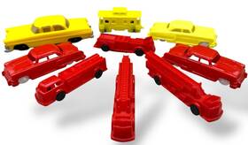 45987 Plasticville Vtg Lot Cars Fire Trucks Trolley Car And Lionel