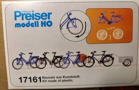 17161 Preiser Ho Four Bicycle And One Bike Trailer Model Detail Kit Unbuilt