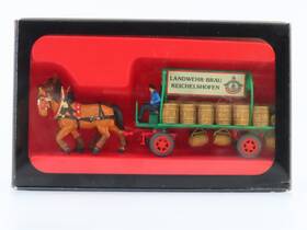 30462 Preiser Ho Scale Inch Landwehr-brau Horse-drawn Beer Barrel Wagon With 2 Horses