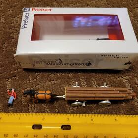 30465 Preiser Horse Drawn Log Wagon With Figure Langholzwagon