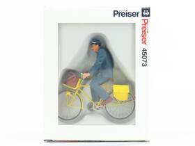45073 Preiser G 1/22.5 Scale French Postman On Bicycle Figure
