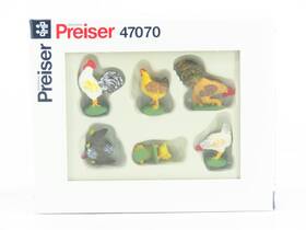 47070 Preiser G 1/25 Elastolin Roosters Hens And Chicks Figures 8-pack - Sealed