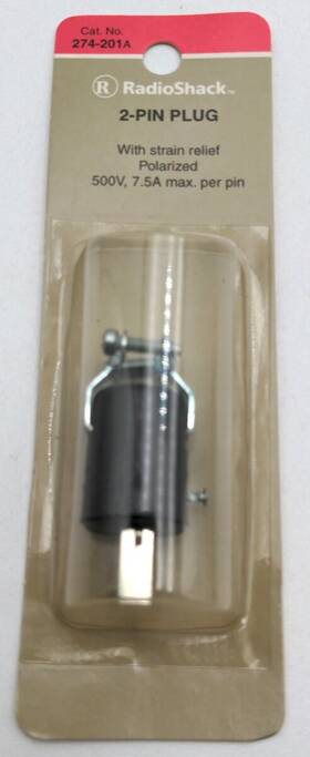 274-201 Radio Shack 2 Pin Plug With Strain Relief Polarized 500v 7.5a Max Per