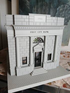 30-9017 Rail King O Scale Built-up Lighted First City Bank Building Hobby 1931