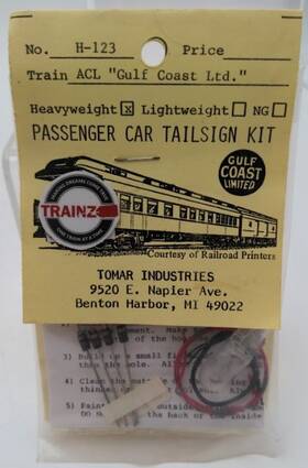 H-123 Tomar Industries Acl Gulf Coast Ltd Heavyweight Passenger Car Tailsign Kit