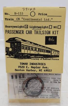 H-153 Tomar Industries Cn Continental Ltd Heavyweight Passenger Car Tailsign Kit