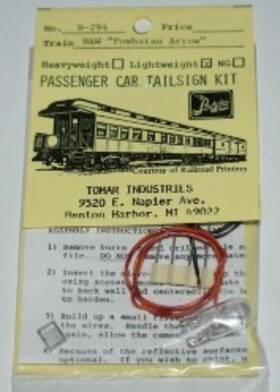 H-294 Tomar Industries Ho N&w Inch Powhatan Arrow Lw Passenger Car Tailsign Kit