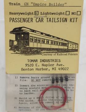 H-491 Tomar Industries Gn Empire Builder Heavyweight Passenger Car Tailsign Kit