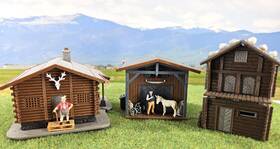 3855 Vollmer Three Ho Scale Built Alpine Models -rustic Lodge Tool Shed And Hayloft