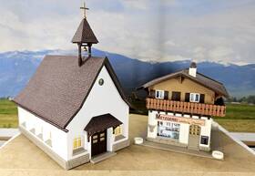 43836 Vollmer 43710 Two Ho Scale Built Models - Rural Church #43710 And Butcher Shop #43836