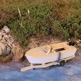 12095 Wiking Ho Scale Motor Boat And Trailer White #12095